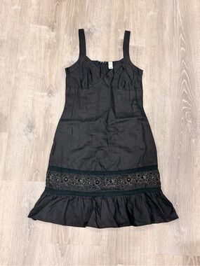 🖤 Vintage Old Navy Black Linen Embroidered Midi Dress Y2K